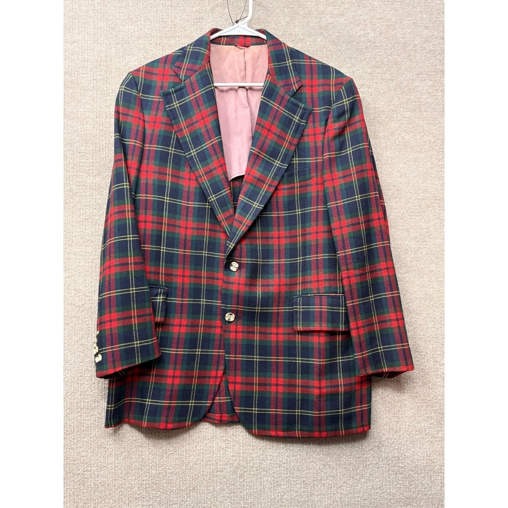 Sport Coat Mens 40 Red Tartan Plaid Wool Vintage Deansgate Made In USA